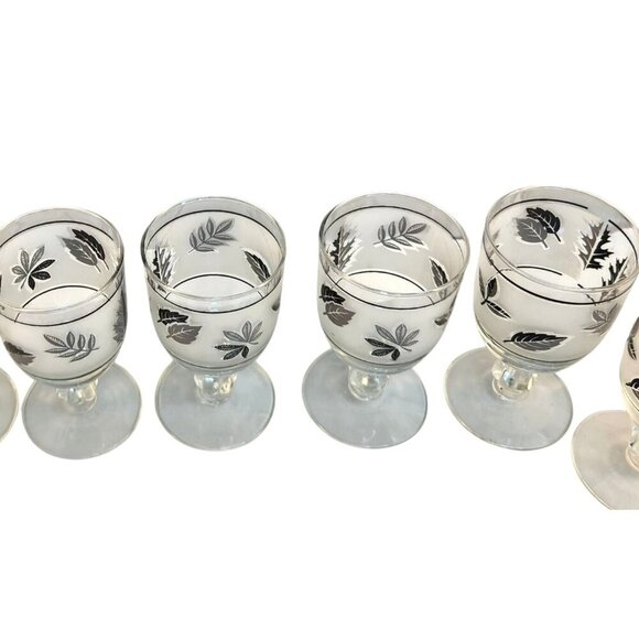 Libbey Frosted Silver Leaves Goblets Mint Condition Set Of 6 Vintage - Picture 5 of 13
